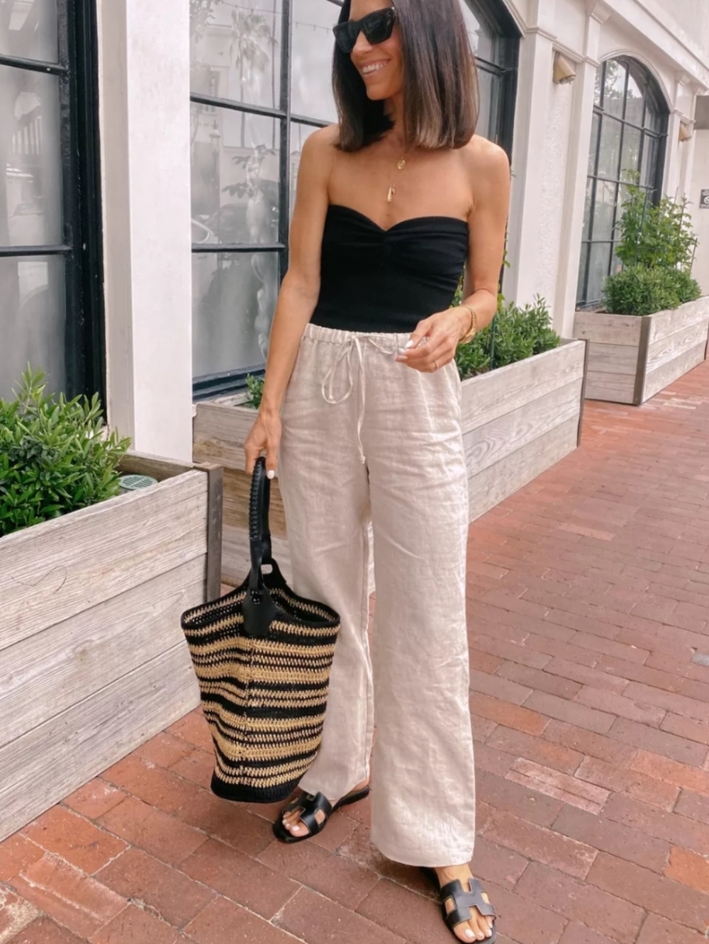 Reformation Olina Linen Pant In Oatmeal - Picture 3 of 16